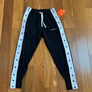 Youngla black with white drawstring waist stripe snap 90's tear away jogger athl